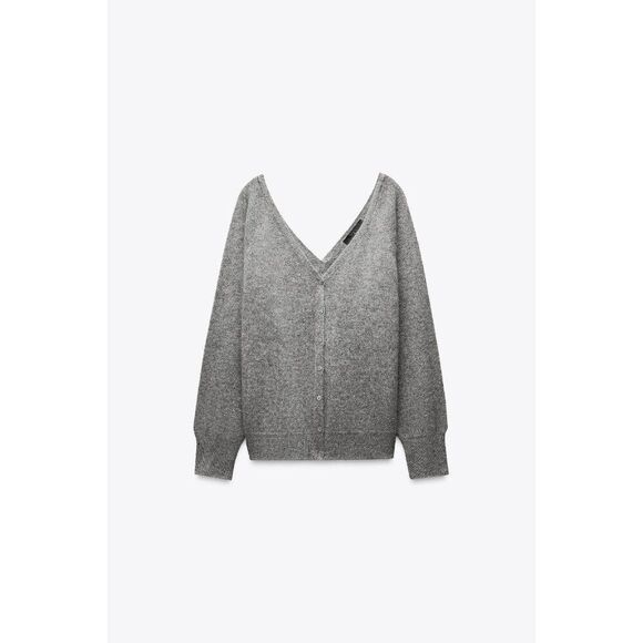 Zara Sweaters - Zara Women Cardigan Sweater XL Gray Knitted Wool V Neck Front Back NWOT